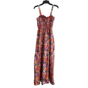 B.O.G Collective Womens Maxi Dress Red Multi Color Size S Floral Smocked Boho